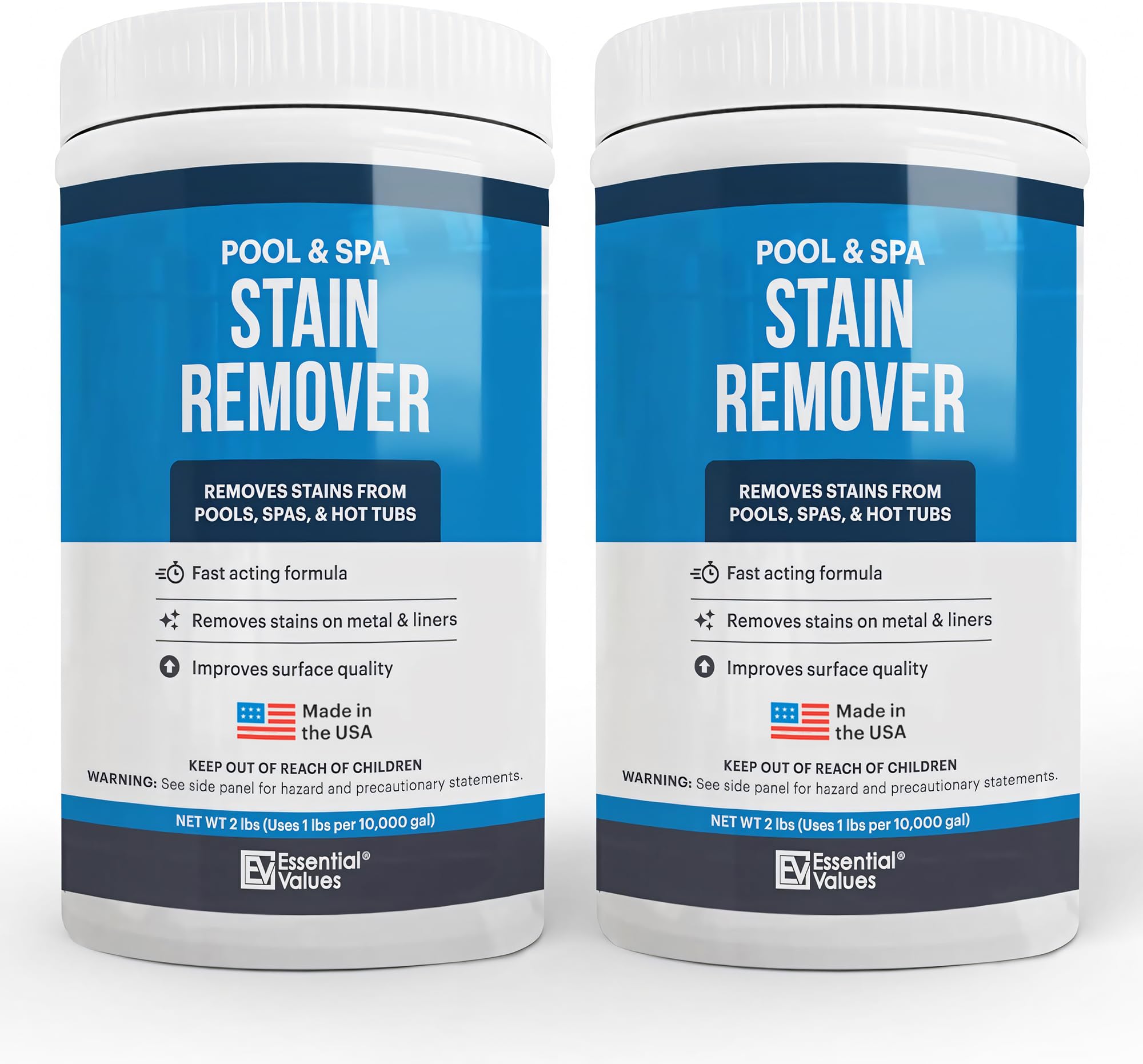 Essential Values Swimming Pool & Spa Stain Remover (2 LBS) - Compatible with Vinyl Liners, Fiberglass & Metals - Effective Formula Removes Rust & Tough Stains