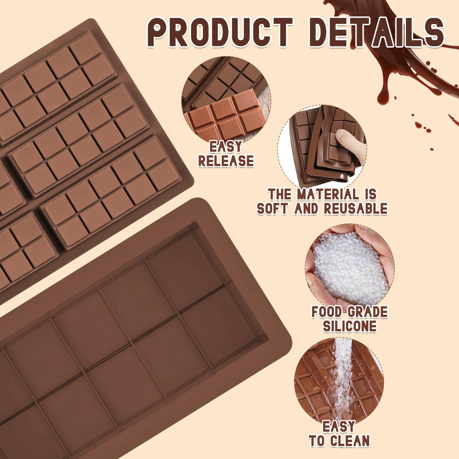 Stampo per Torrone e Cioccolato in Silicone 3 Pezzi, Dubai Stampo per Tavoletta di Cioccolato Profonda, Ideale per Dolci e Decorazioni di Torte, Stampo per Cioccolatini e Dolci Artigianali