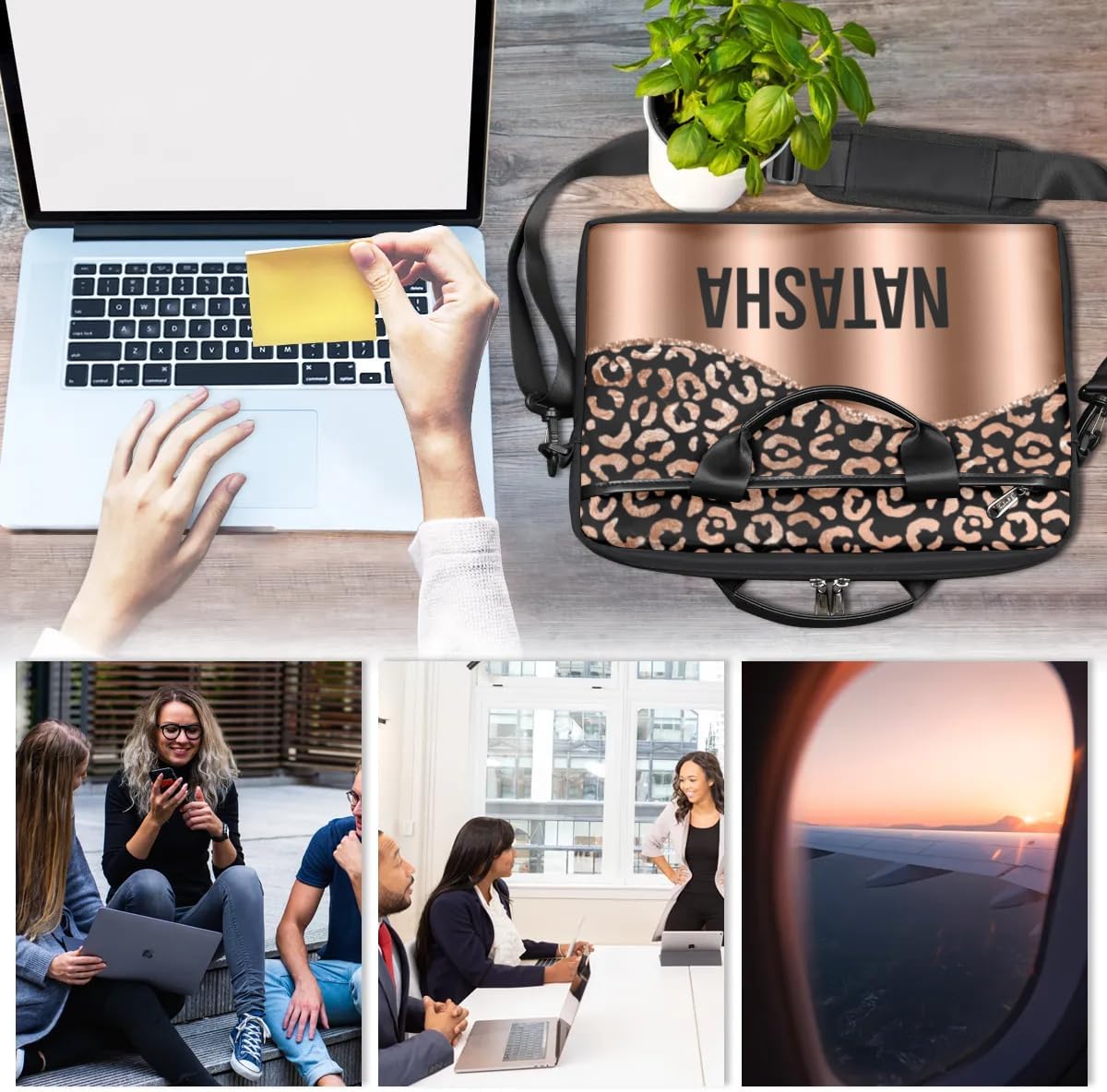 Personalized Laptop Bag Case Briefcases Shoulder Bag for Women, Custom Computer Cases for Laptops Hot Pink Flower