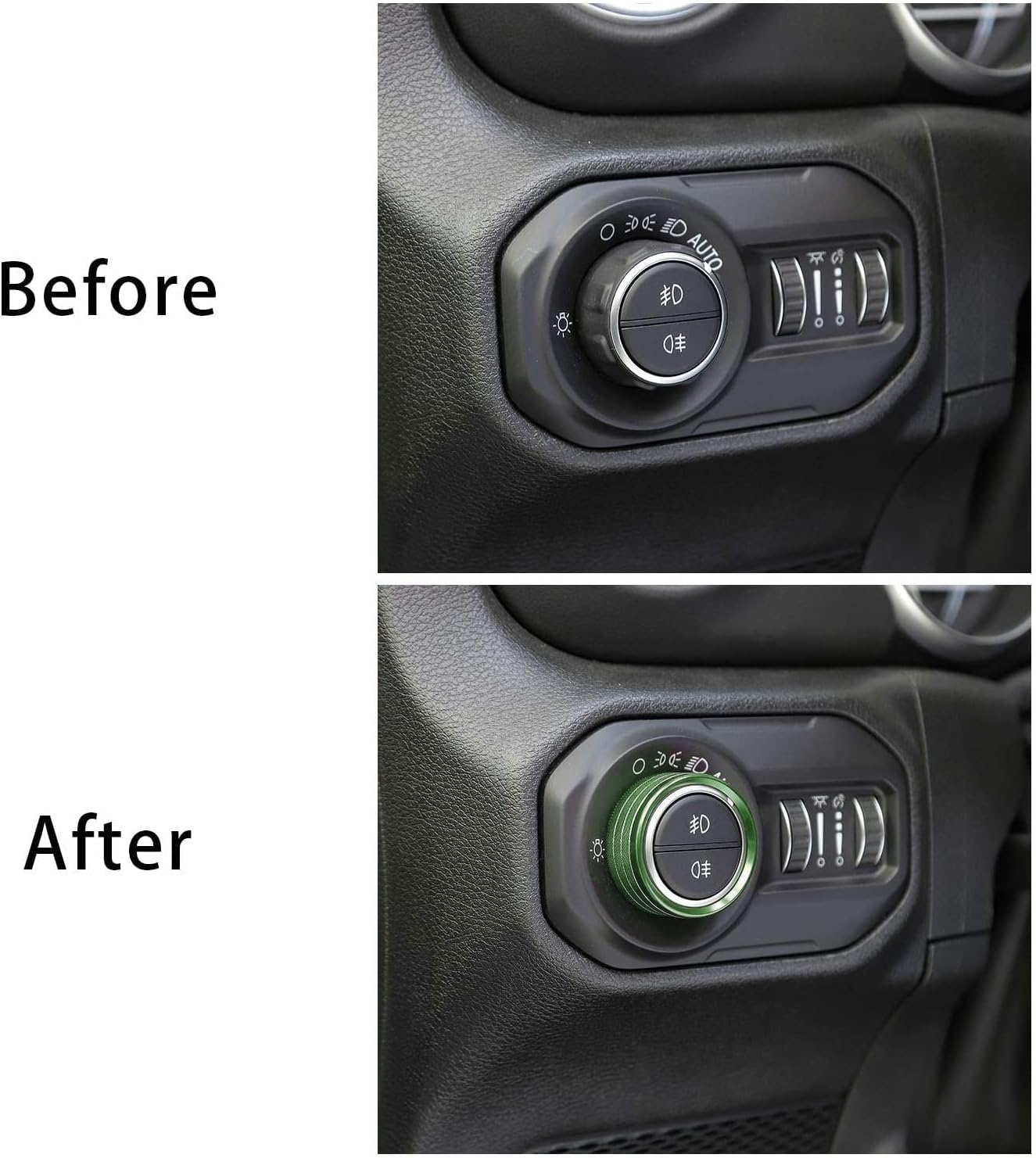 Voodonala Air Conditioner Headlight Center Consoles Switch Knob Cover Trim for 2018-2026+ Jeep Wrangler JL JLU Gladiator JT 4xe Interior Accessories,Green Aluminum Alloy 4pcs