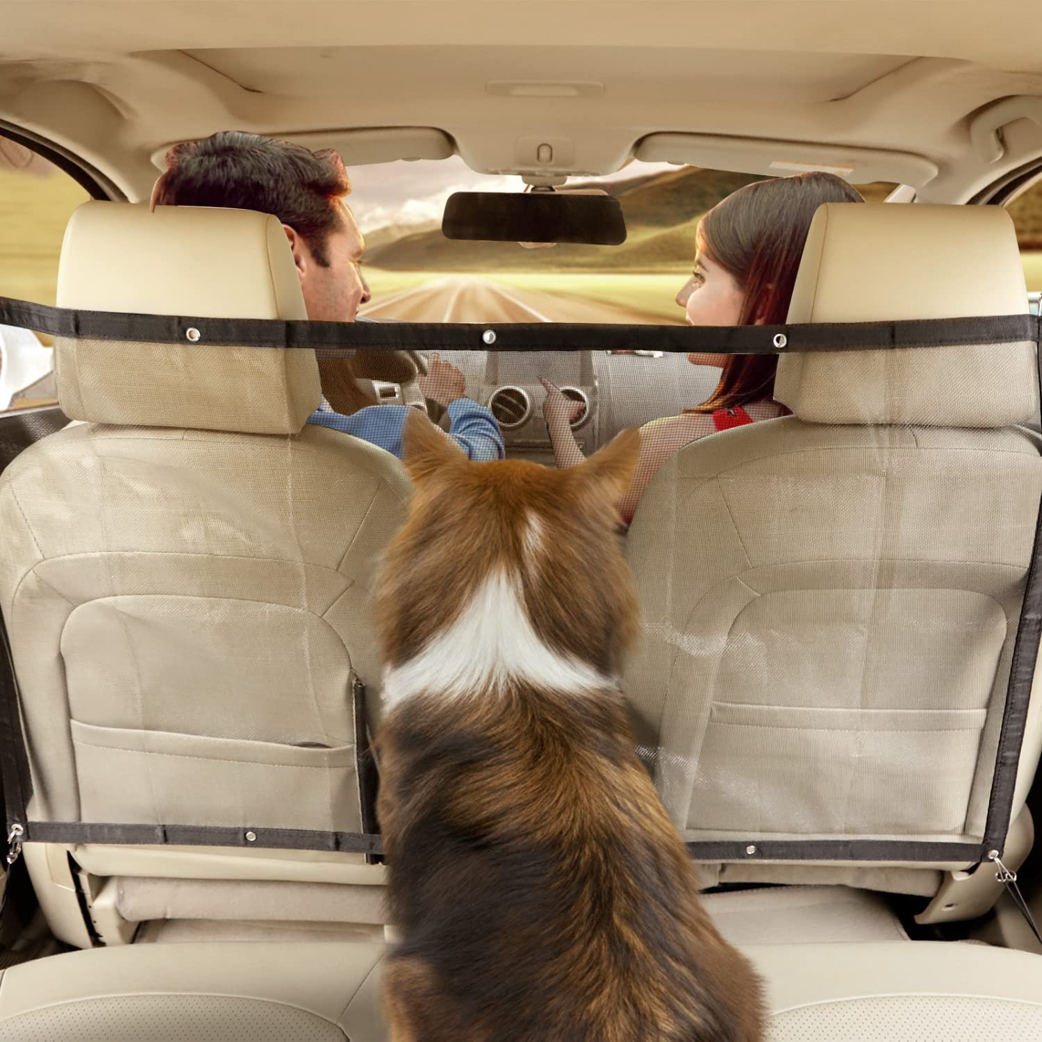 Nobleza Rete Divisoria Auto per Cani, Barriera di Sicurezza tra Sedili, Universale 115x62 cm, Facile da Montare, Rete di Protezione per Viaggio con Animali Domestici