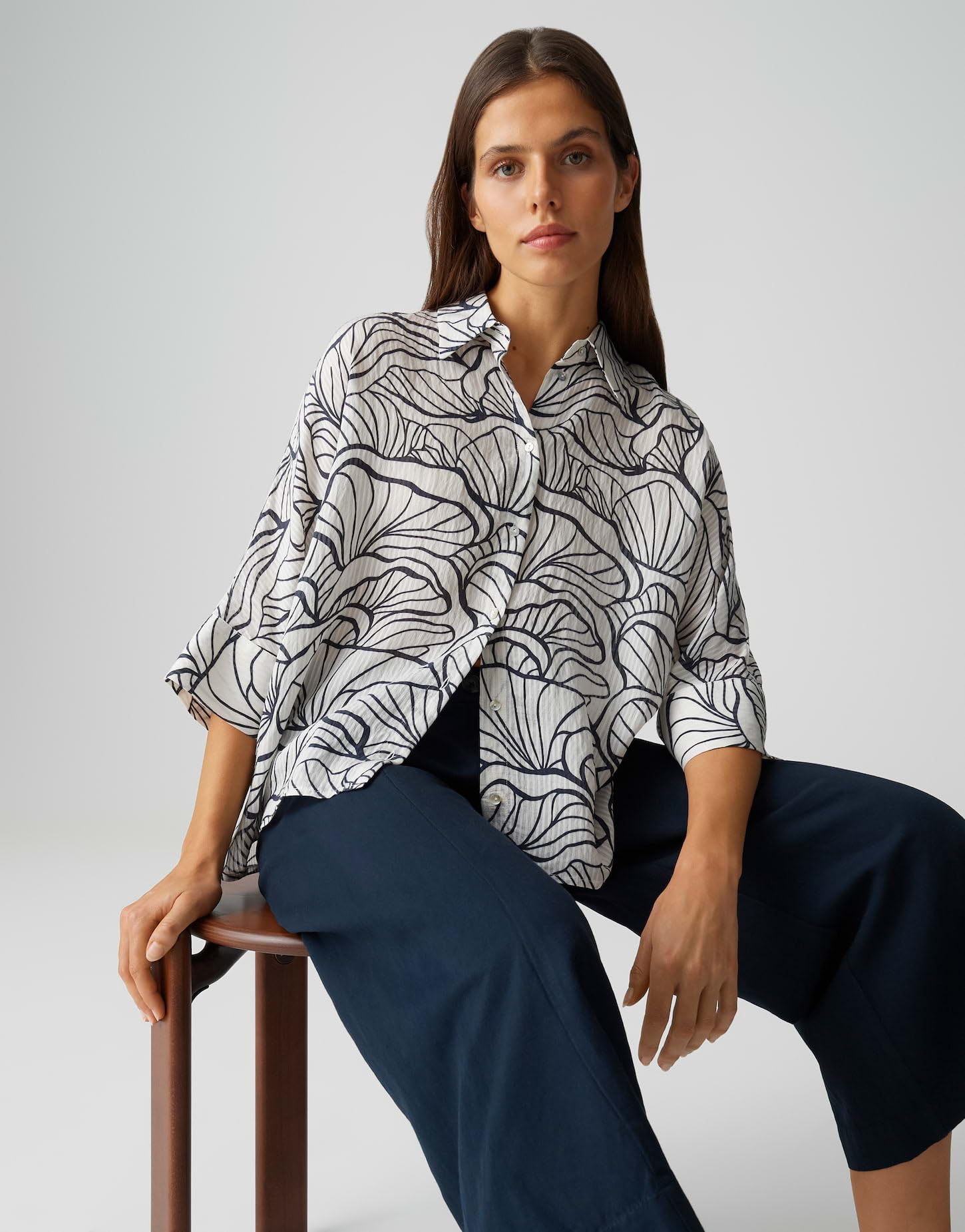 OPUS Damen Dreiviertelarmbluse | Printbluse mit feinem Webstreifen Loose Fit