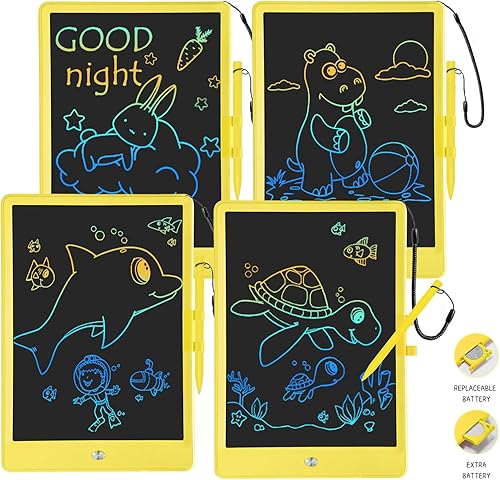 Tableta de escritura LCD, paquete de 4 almohadillas de dibujo coloridas de 10 pulgadas para niños, tablero de garabatos reutilizable con botón de