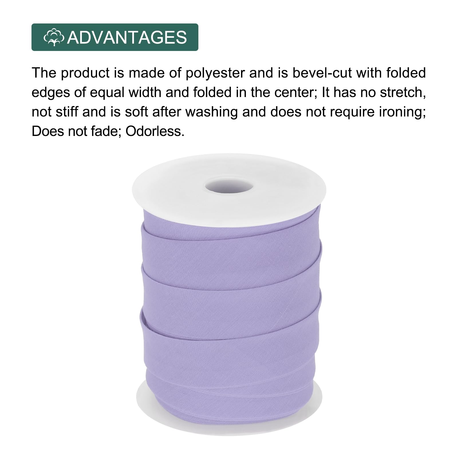 MECCANIXITY Cinta al bies de poliéster de doble pliegue de 1 pulgada para costura, costura, acolchado, dobladillo, manualidades (morado claro, 25 yardas)