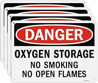 T&R Oxygen Storage No Smoking No Open Flames Sign - 4 Pack - 10 x 7 Inches Rust Free Aluminum Reflective - UV Protected, Waterproof, Weatherproof and Fade Resistant - 4 Pre-drilled Holes