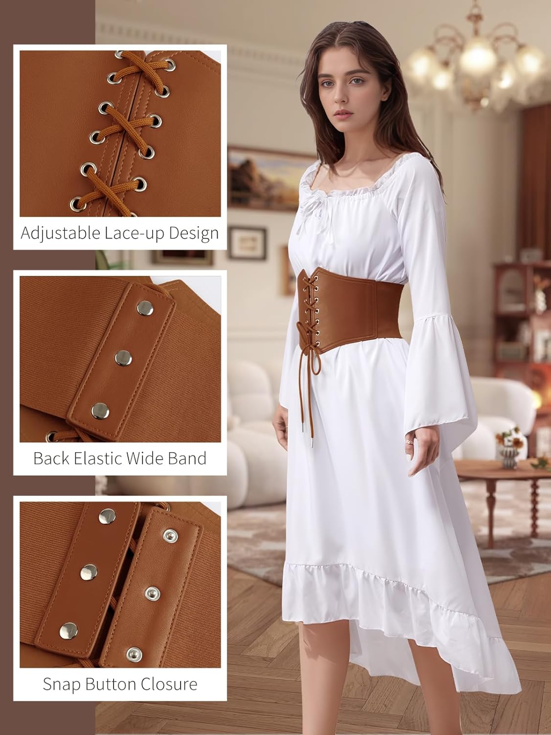 Bbonlinedres Womens Corset Belt Renaissance Costume Lace-up Elastic Underbust Wide Waist Cincher Belts - Image 3