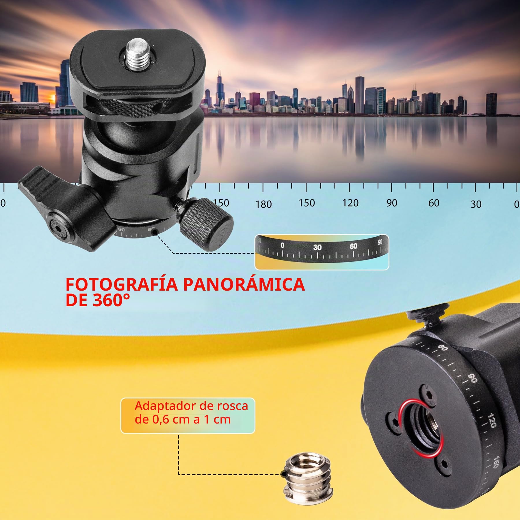 Zeadio Mini Rótula de Bola Totalmente Metálica y Panorámica 360°, con Zapata Fría y Tornillo de 1/4", Rótula Compacta para Trípode, Monopie, Cámara DSLR, Vlogging, Transmisión en Vivo y más