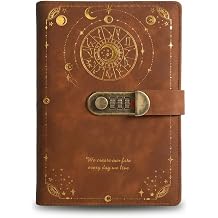 A5 Vintage Diary with Lock, Daily Journal with Lock in PU Leather, Journal Notebook, Lockable Diary with Pen Holder and Card Slots, Leather Notebook brown