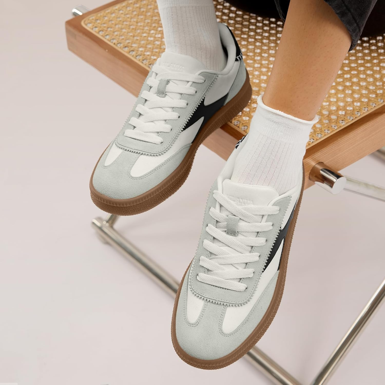 Vilanva Women's Fashion Sneakers Casual Tennis Shoes with Genuine Suede Classic Retro Gum Sole Walking Trendy Footwear - Image 2