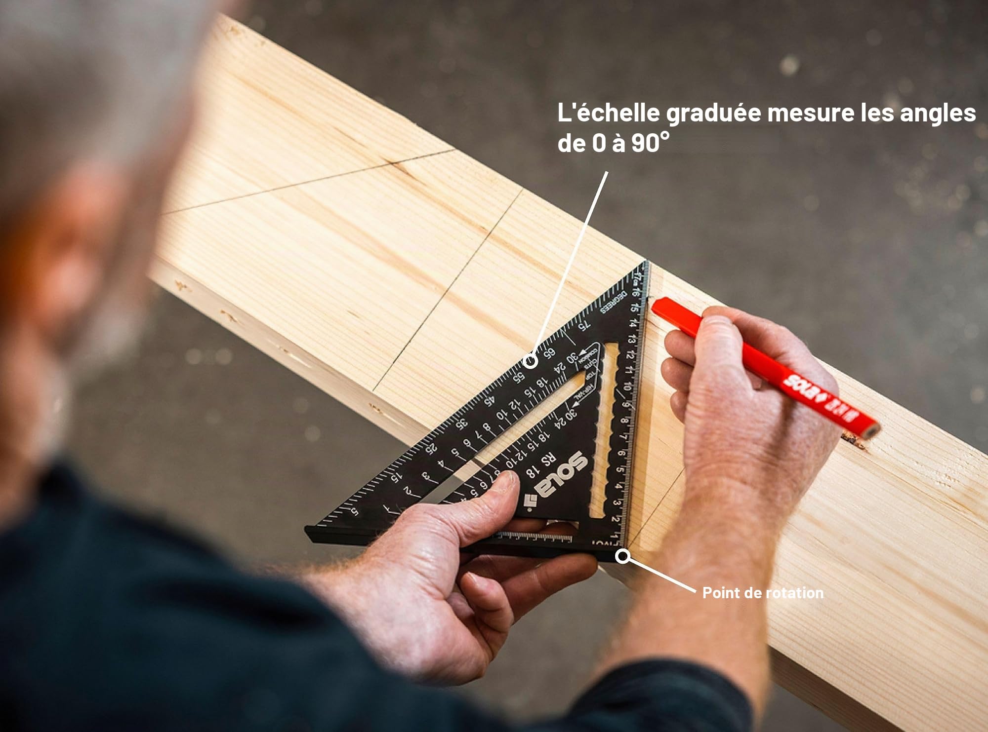 SOLA - Équerre de Charpentier RS 30-5 en 1 - Butée de 30 cm - Menuisier Robuste en Aluminium - Multifonction: Règle, Angle de Butée, Onglet, Échelle Métrique
