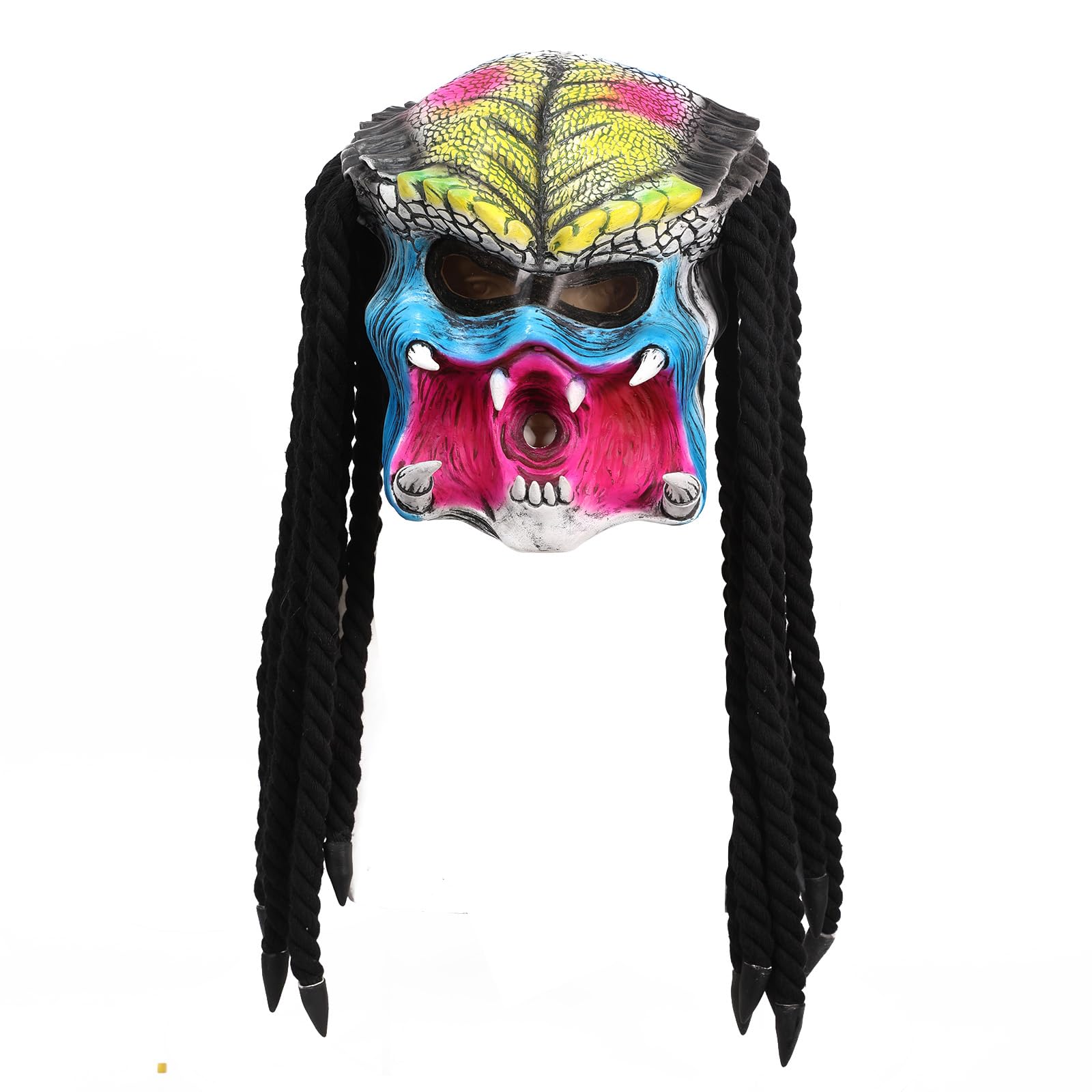 nezababy Predator Mask with Dreads Hair Scary Alien Mask Full Face Latex Masque Props Halloween Costumes Accessories (B)