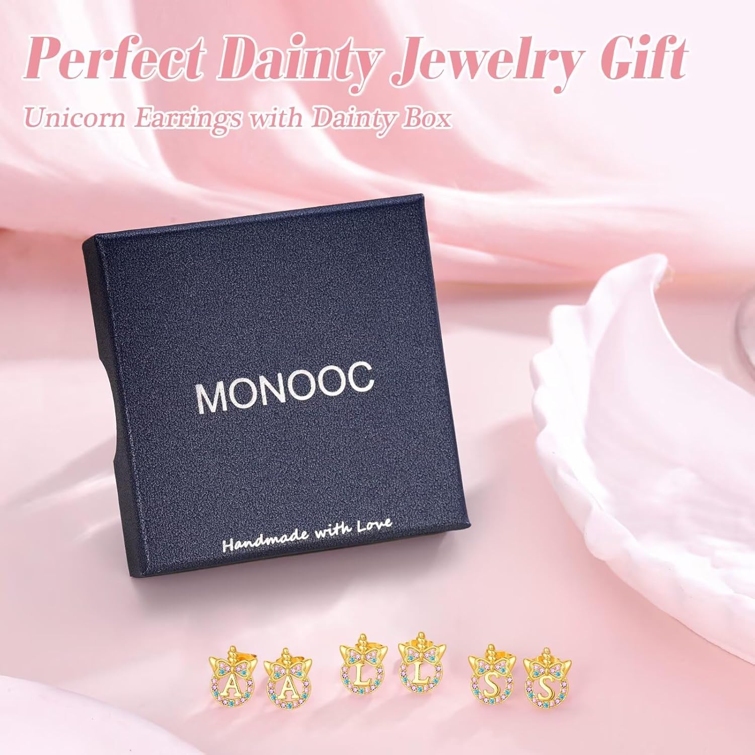MONOOC Valentines Gifts for Kids Girls - Unicorn Earrings for Girls Gifts, S925 Sterling Silver Post Hypoallergenic Initial Earring CZ Unicorns Stud Earrings Birthday Gift for Girl Kids Jewelry - Image 7