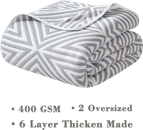 Miniatura 4 de EMME Manta de algodón  Edredón individual de 6 capas suave y gruesa de 400 GSM, manta jacquard triangular grande de 60 x 80 pulgadas, edredón de