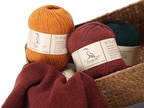 Miniatura 4 de TEHETE - Ovillo de lana merino suave para tejer, hilo suave de ganchillo de 3 hebras