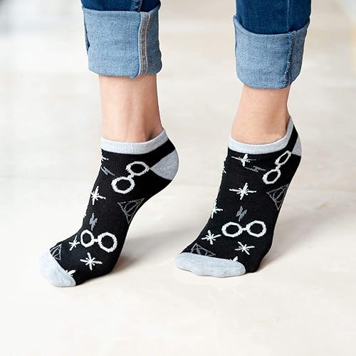 Miniatura 5 de Harry Potter Calcetines tobilleros para adultos, paquete de 5 unidades, negro+gris, tallas 4-10, Gris