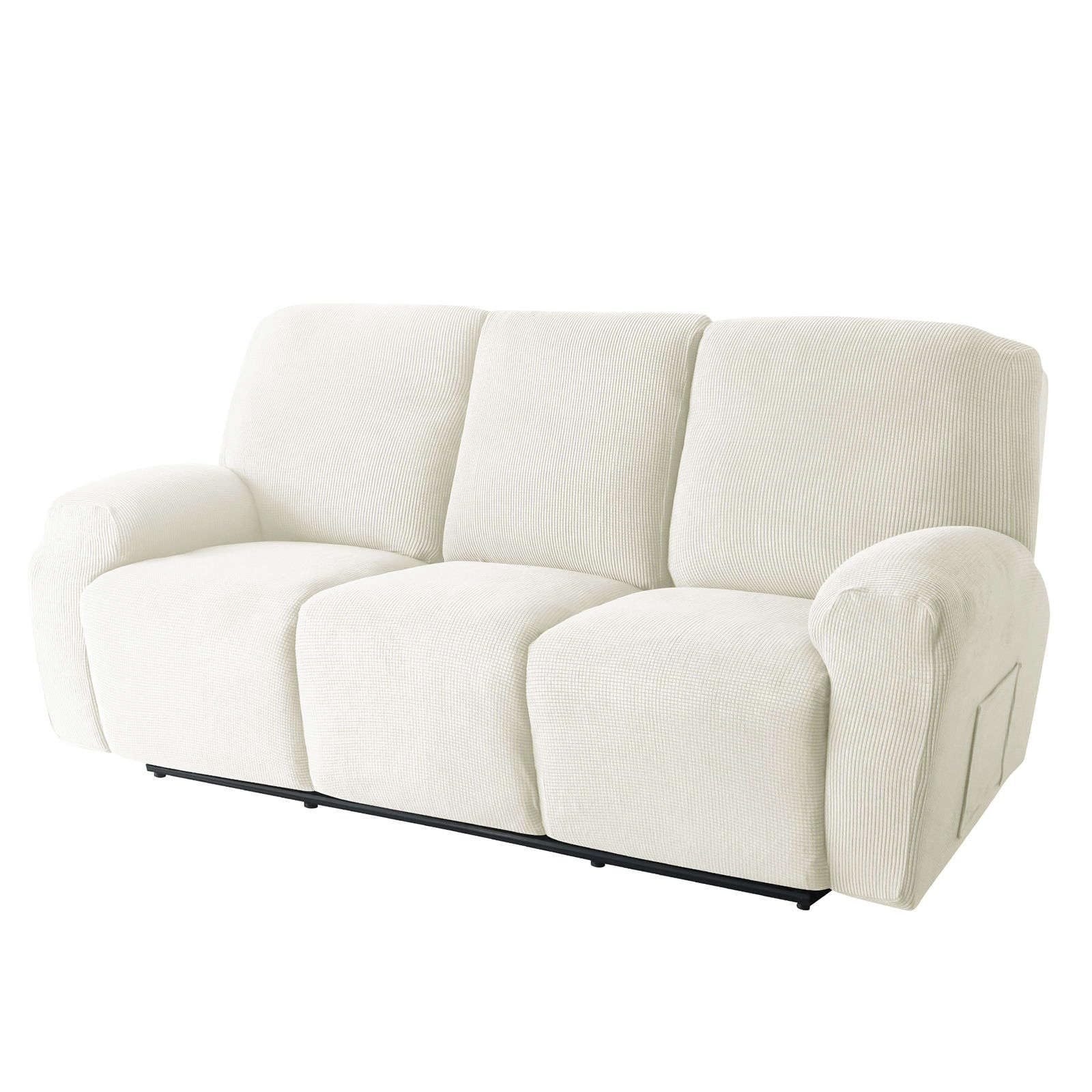CLGTY Stretch 8-piece recliner couch covers 3 Seat, Soft Jacquard Fabric reclining sofa slipcover with Pocket Armchair Covers For Pets Kids-White-3 seater