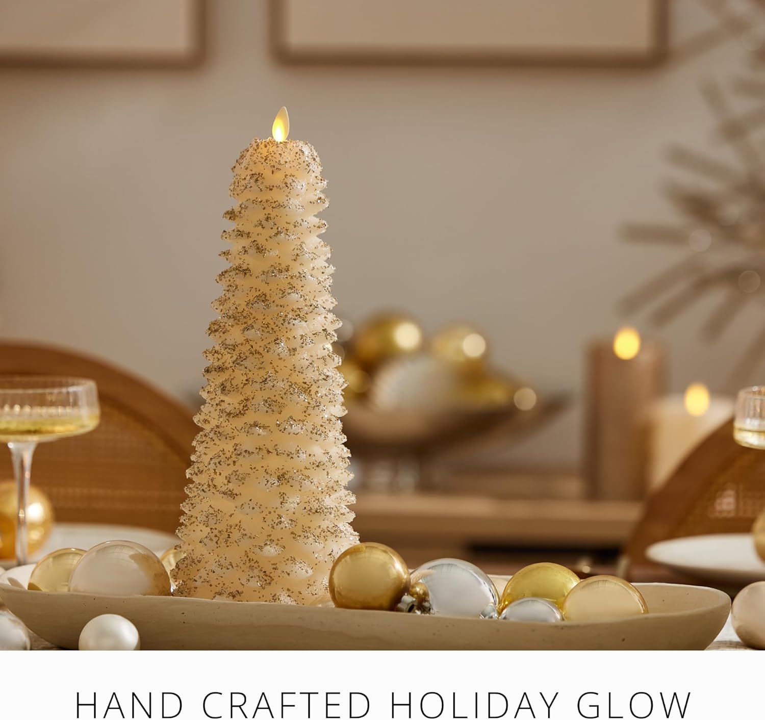 Luminara Christmas North Tree Flameless LED Candle, White Swan 13.4" Battery Operated Moving Flame Real Wax Unscented Safe Timer Home Decor Convenient