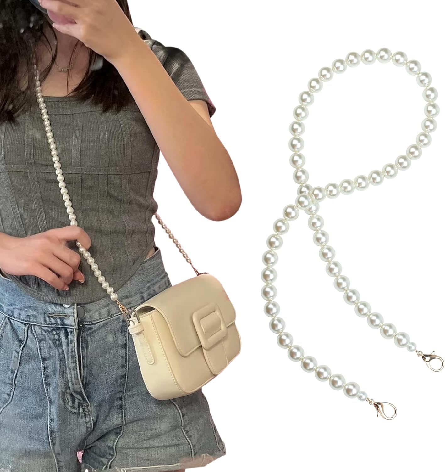 jiesinlov Pearl Purse Chain Imitation Pearl Beaded Shoulder Bag Strap Replacement Crossbody for Handbags(C110-Gold)