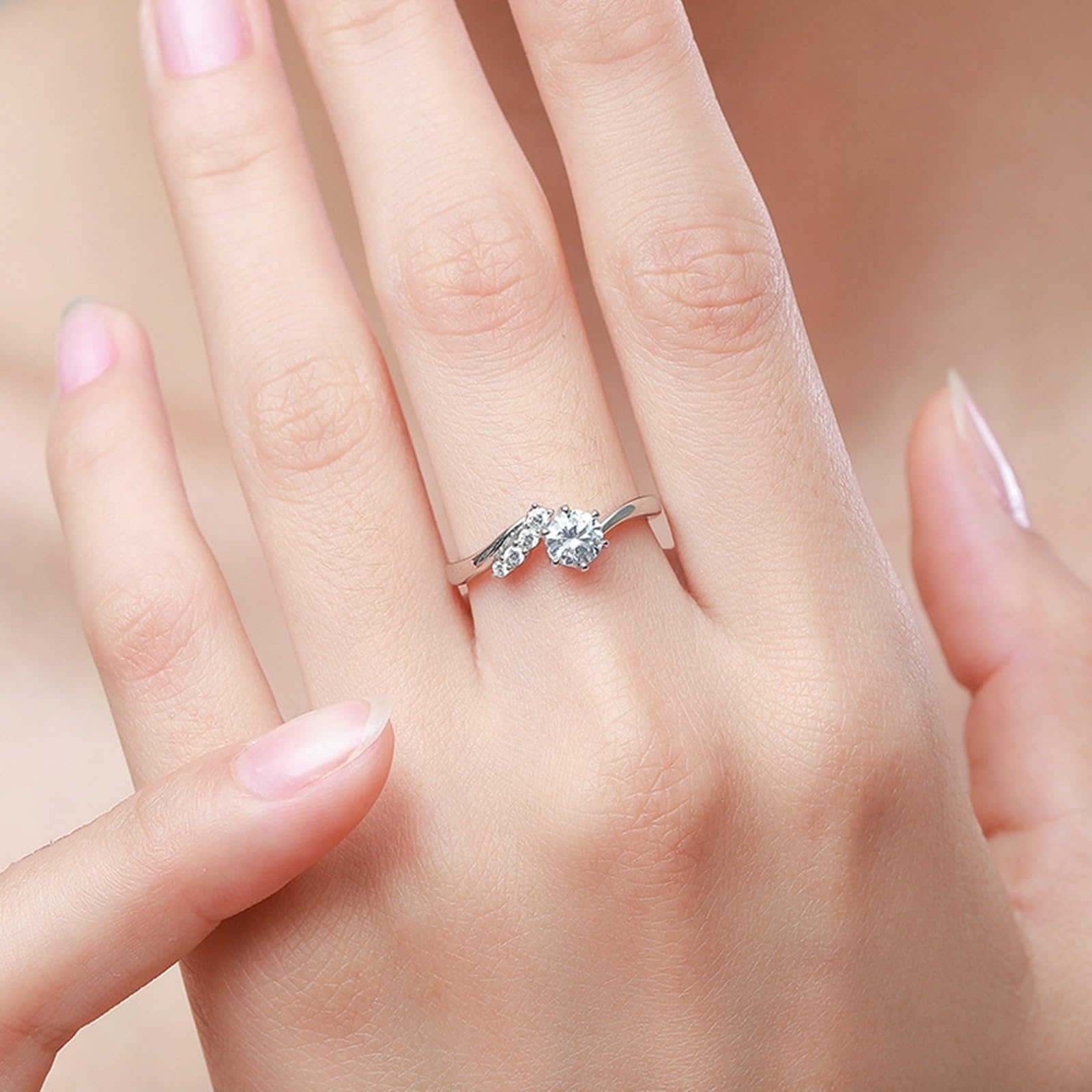 Anillo de compromiso de oro blanco, alianzas de oro auténtico, elegantes anillos de boda con diamante cultivado en laboratorio de 0,8 quilates para mujer