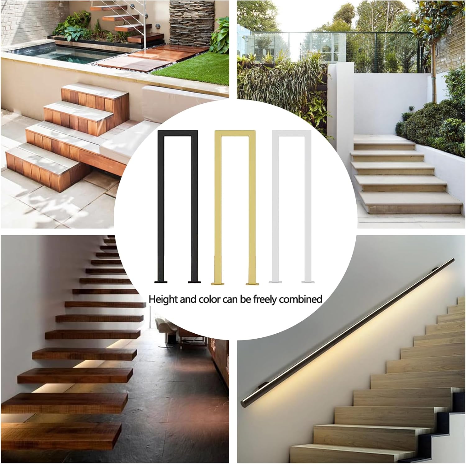 U-Shaped Staircase Handrail Handrails for Outdoor Steps - Anti-Slip Support Railings (95CM, Black, 1)