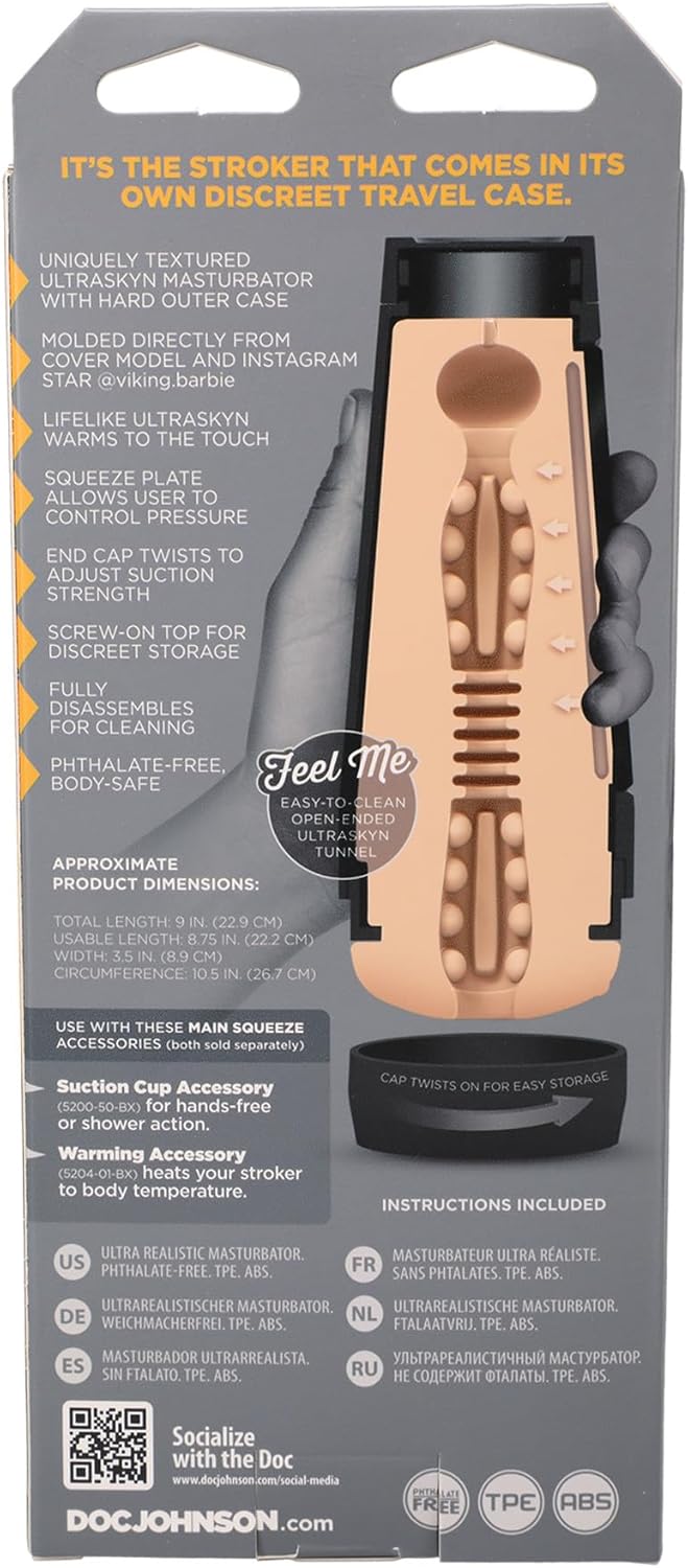 Doc Johnson Main Squeeze - Girls of Social Media - Viking Barbie - Squeeze Plate for Precise Pressure - Twist End Cap to Control Suction - Discreet Premium Stroker - Male Masturbator, Vagina, Vanilla