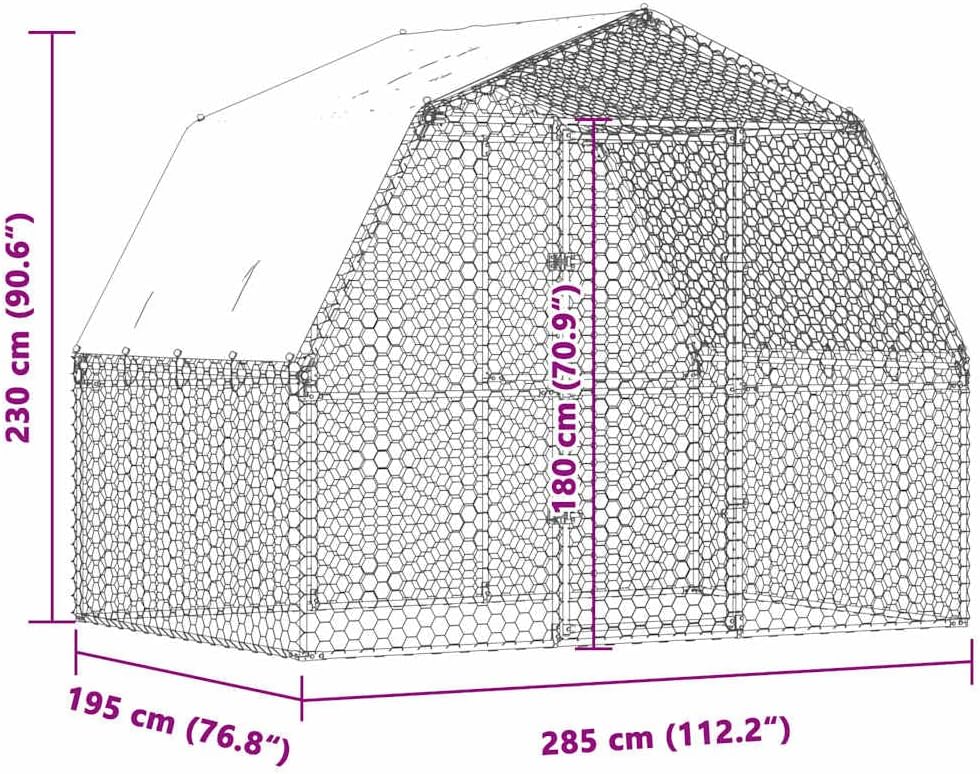 vidaXL Chicken Cage with Roof and Door, Large Chicken Coop, Walk in Chicken Cage for Outdoor Backyard, Hen Coop, Silver Galvanized Steel