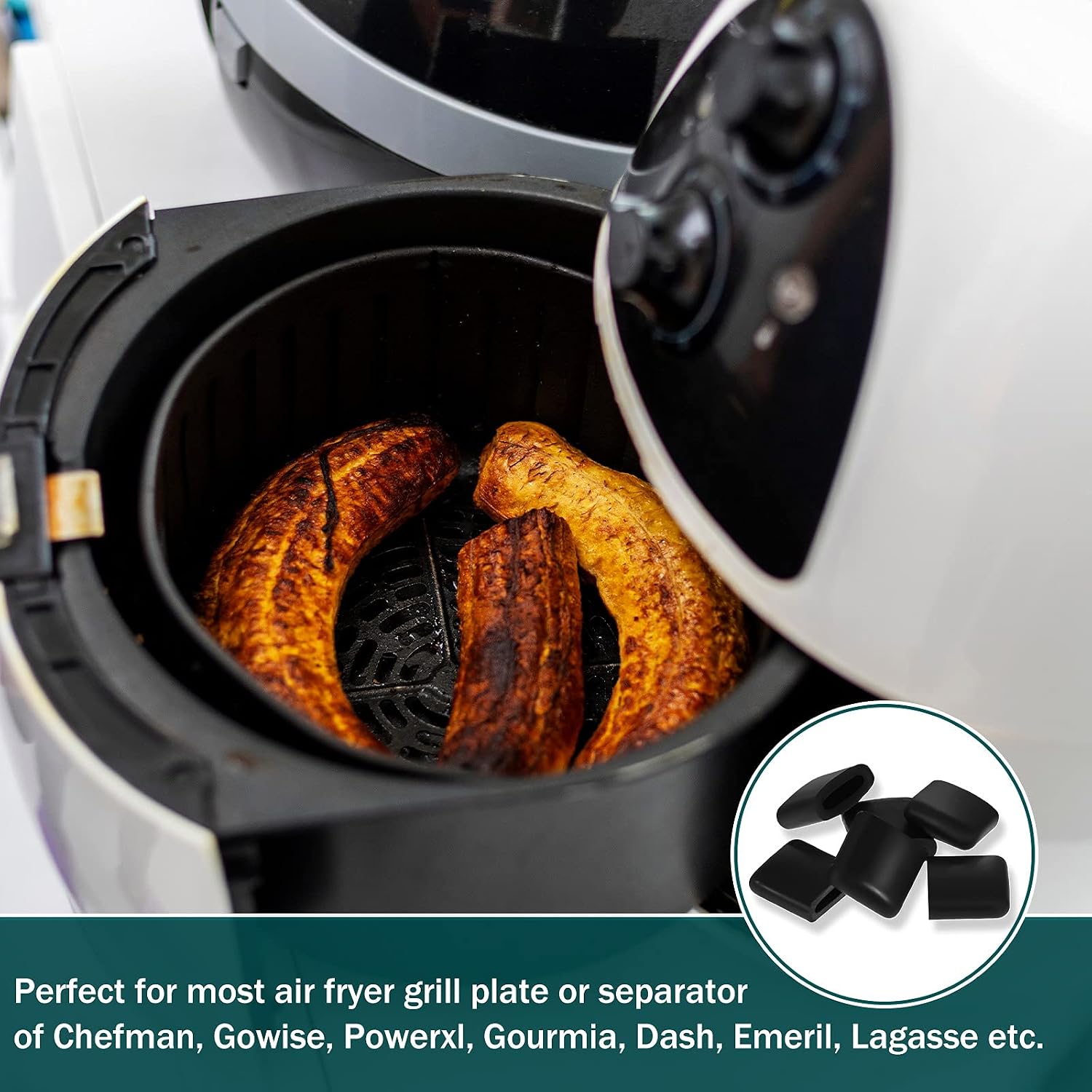 Cunhill 8 Pieces Air Fryer Rubber Bumpers Silicone Anti-scratch Protective Covers Black Air Fryer Rubber Feet Replacement Accessories Compatible with Chefman Gowise Powerxl(0.43 x 0.43 x 0.15 Inch)