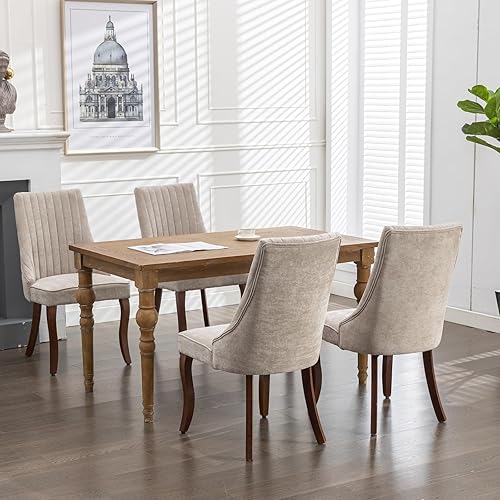 Miniatura 2 de Juego de 4 sillas de comedor color beige, cómodas sillas de comedor tapizadas con canal de tela, sillas de cocina modernas para comedor con patas