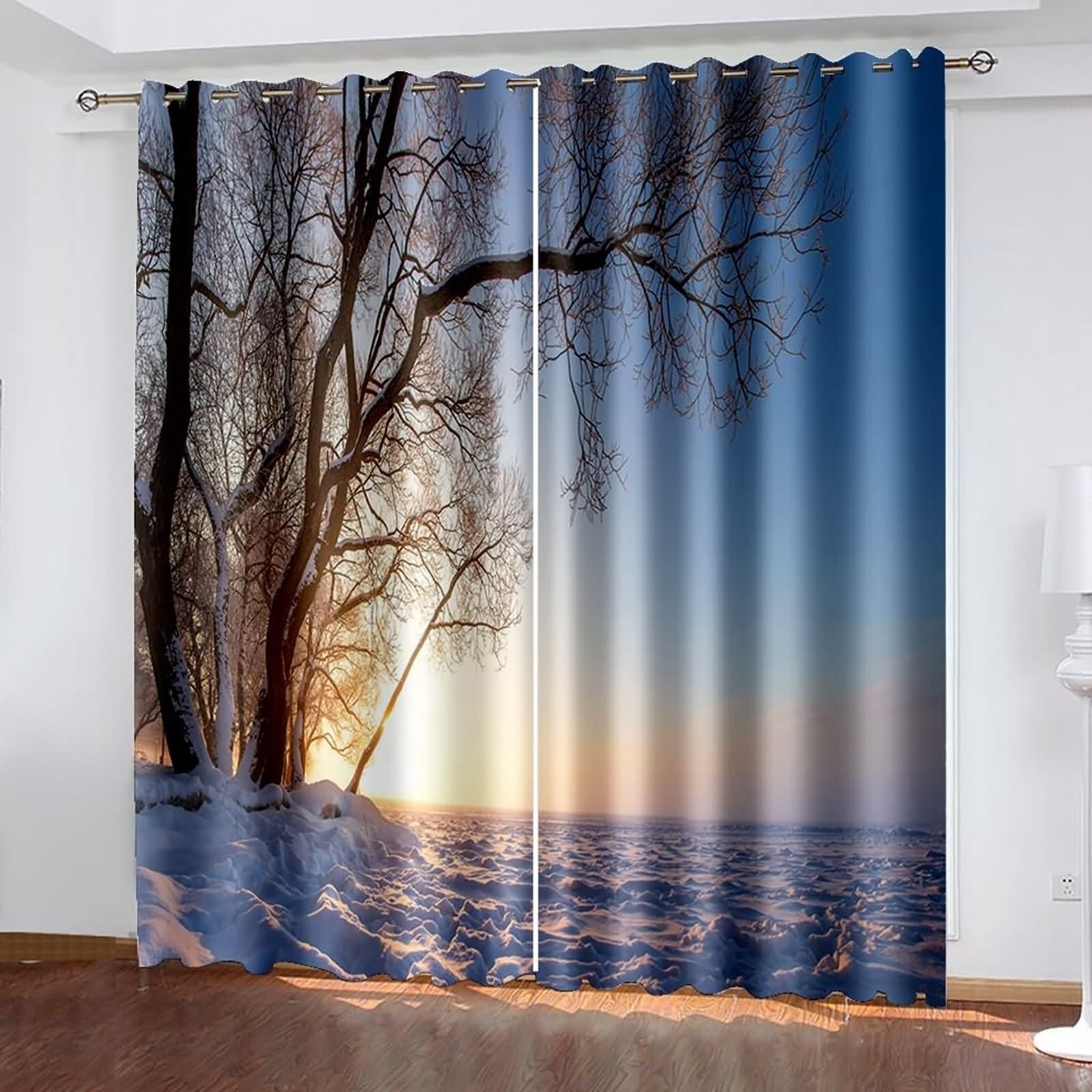Cortinas bohemias para oscurecer con diseño artístico de campo de nieve