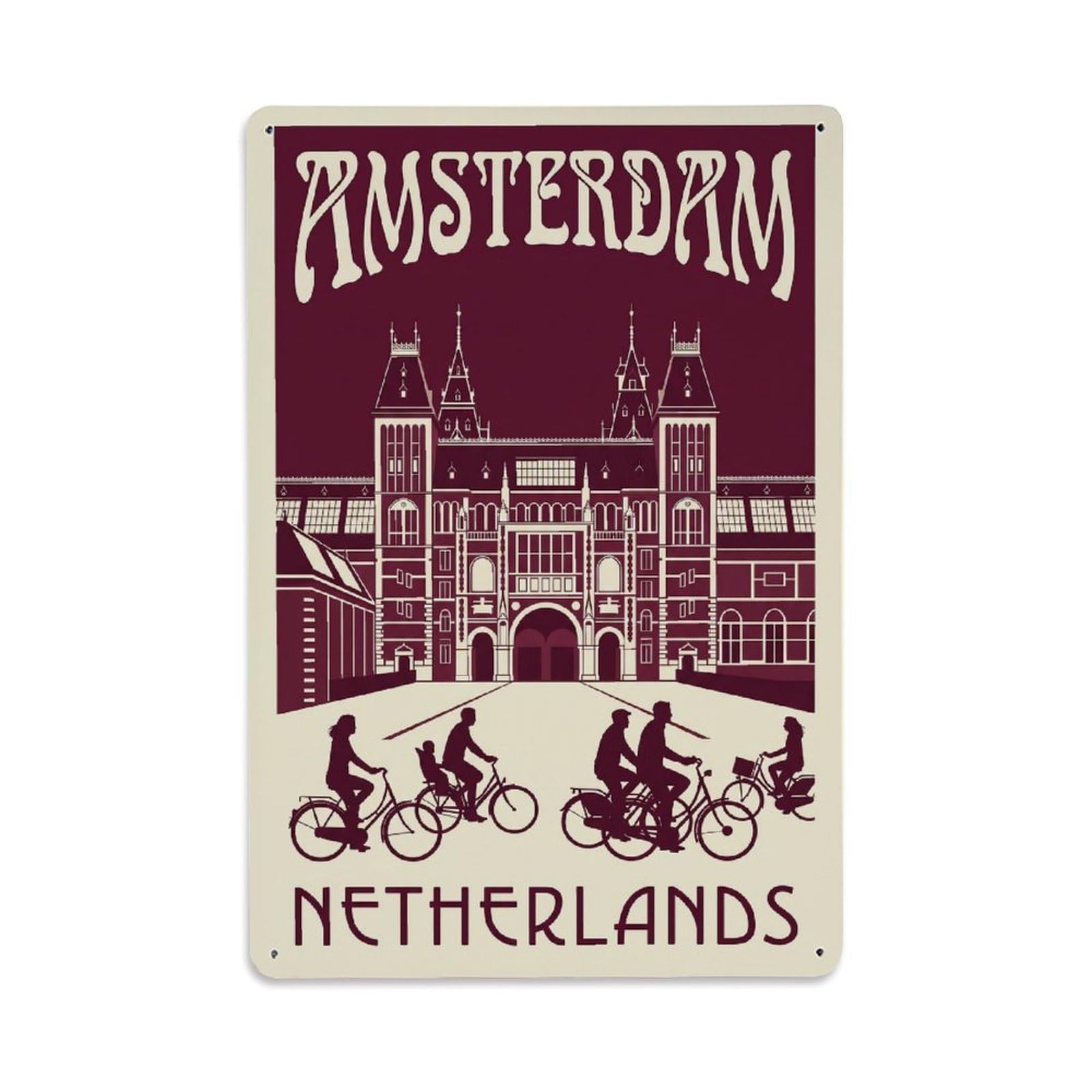 Este 8X12inch Style Vintage Travel Amsterdam Netherlands Cheerful Metal Tin Sign