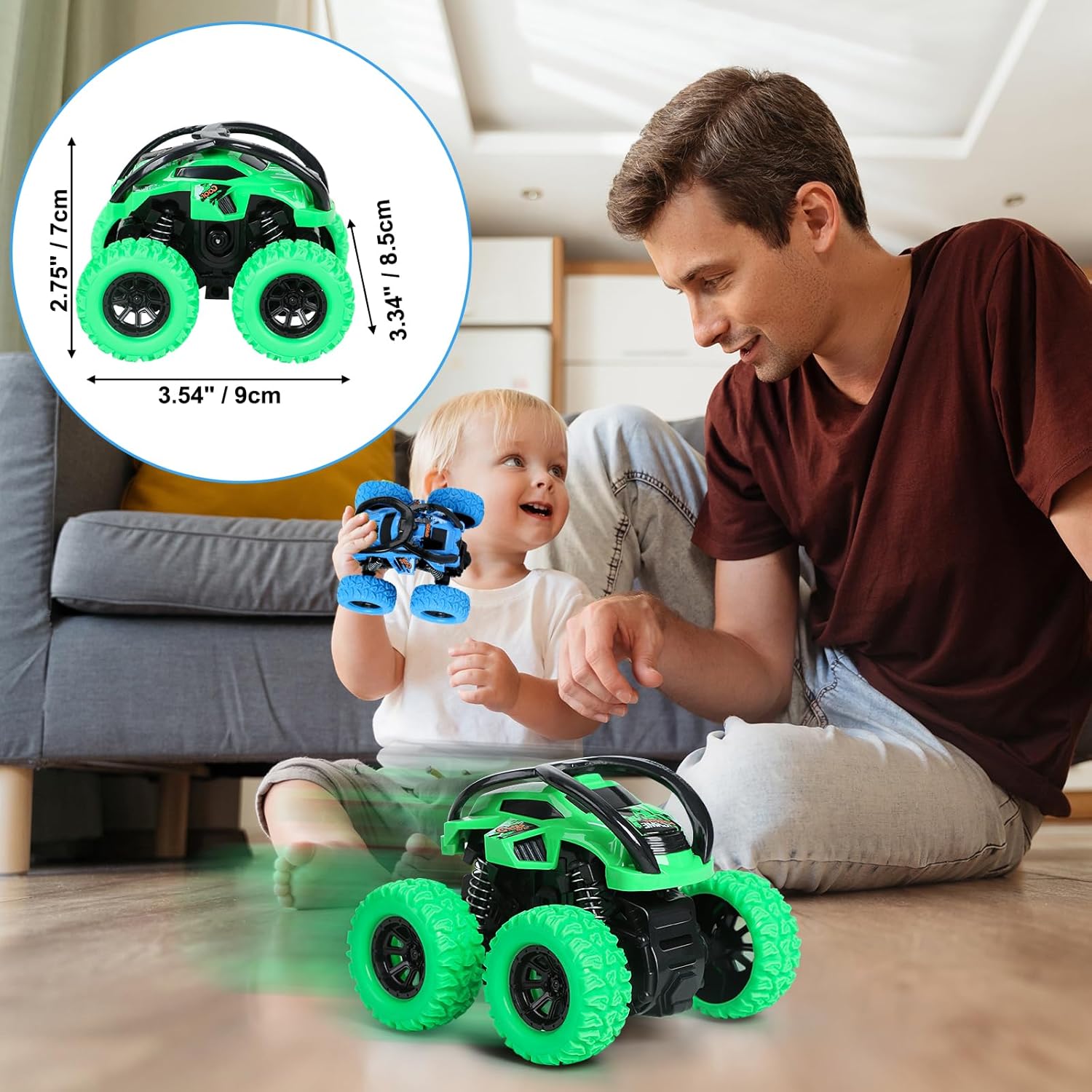 2 Pack Car Toys for 3 4 5 6 Year Old Boy Girl, Push and Go Cars Toys for Toddler Age 3-6, Monster Trucks Friction Vehicles Toy, 360° Rotating Stunt Car Toy for Kids Christmas Birthday Gifts