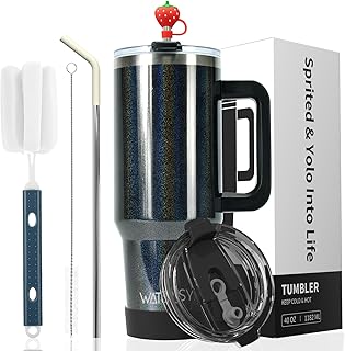 WATERSY 891ml Kubek 30oz z słomką i pokrywką, kubek podróżny z uchwytem, stal nierdzewna dwuscienne izolowany próżniowo butelka termiczna na kawę i wodę do zimnej i gorącej kawy błyszczący fioletowy