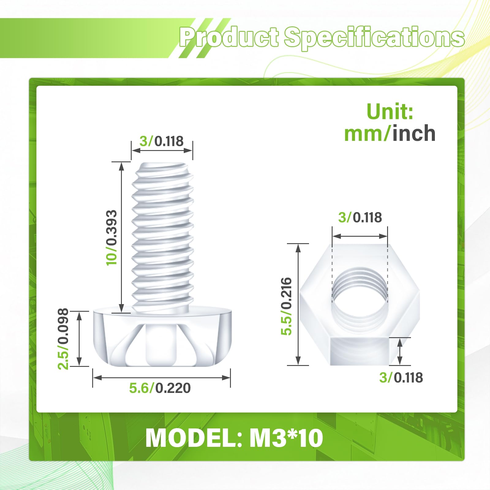 200 Pezzi/100 Set M3*10 mm Viti a Testa Tonda con Croce in Plastica Trasparente per PC Dadi Esagonali, Dimensioni Standard, per Fai da Te, Modelli e Fissaggio di Prodotti Elettronici.