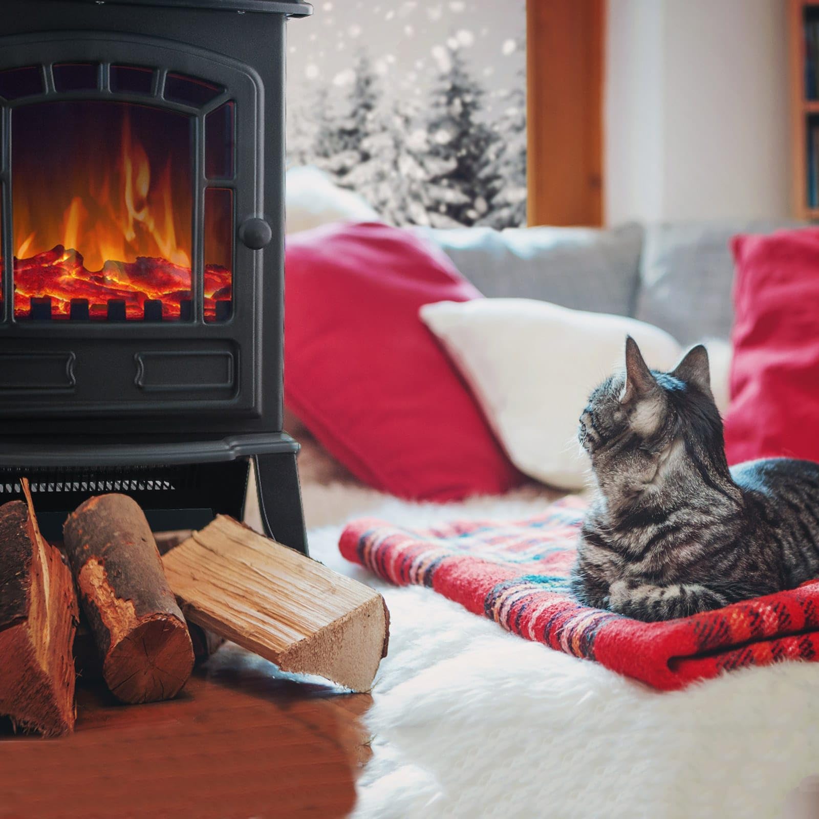 Deuba Chimenea Eléctrica de Pie Calefactor Efecto Llama LED 2000W Negro