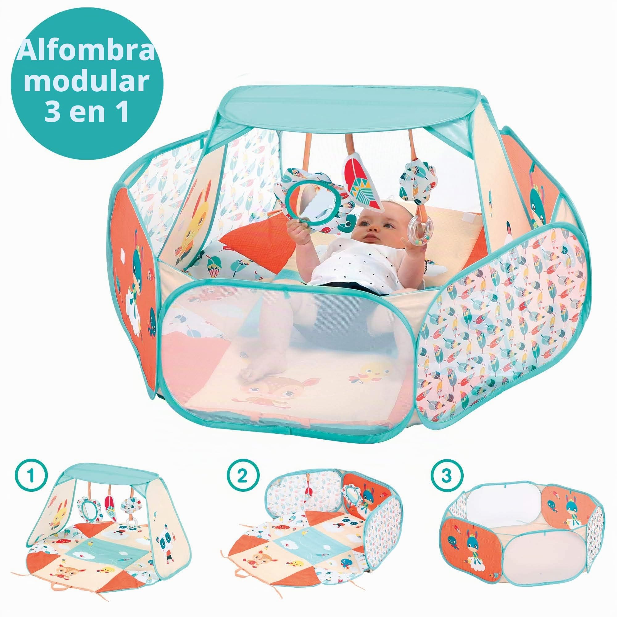 Ludi modulable, 3 Posiciones, Actividades, Alfombra de estimulación y Zona de Juego, Desarrollo de la motricidad, a Partir de 0 Meses, Multicolor, 1 Unidad (Paquete de 1) (JBM 20011)