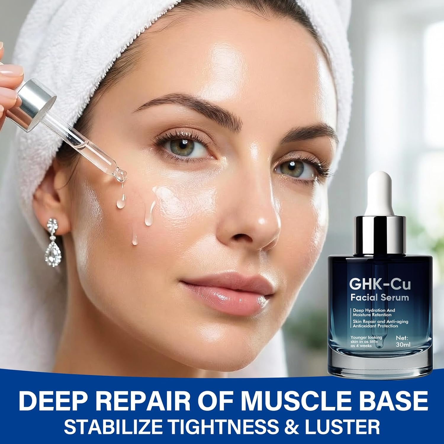 Copper Peptide Facial Serum - GHK-Cu, EGF & Hyaluronic Acid Anti-Aging Formula - Collagen Boosting Serum for Wrinkles, Firming & Hydration, 30ml - Image 4