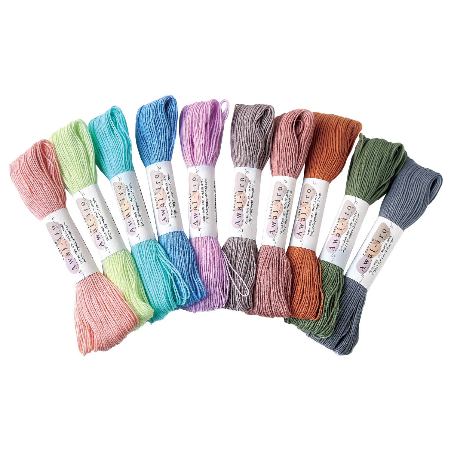 Nippon Chuko Sashiko Thread, 10-Color Pastel Set