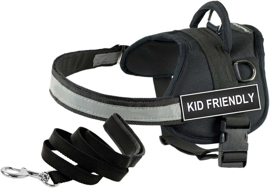 Dean & Tyler Bundle One "DT Works" 34 to 47-Inch "Kid Friendly" Pet Harness with One "Padded Puppy" 6-Feet Stainless Steel Snap Pet Leash, Large, Black
