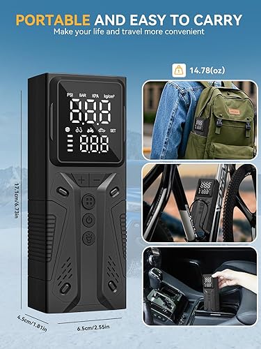 Miniatura 6 de AIRSURE Inflador de neumáticos, compresor de aire portátil, bomba de aire inalámbrica de alta velocidad de 150 PSI para neumáticos de automóvil con