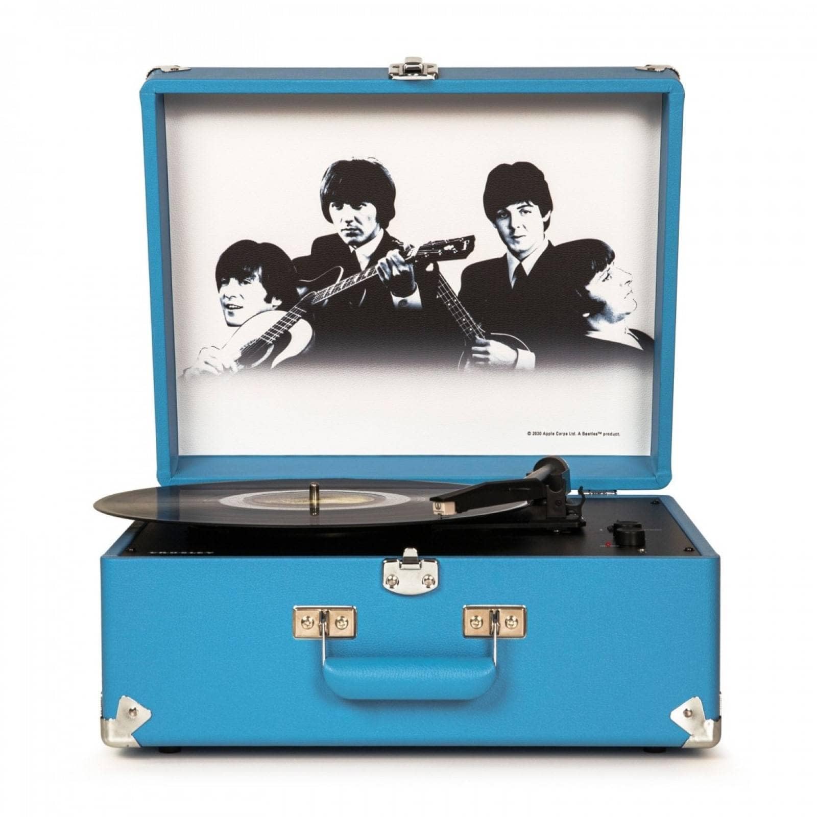 Crosley The Beatles Anthology - Giradischi portatile Bluetooth, lettore in vinile a 3 velocità, giradischi per la casa per dischi in vinile, altoparlanti stereo integrati, ricevitore Bluetooth, AUX,