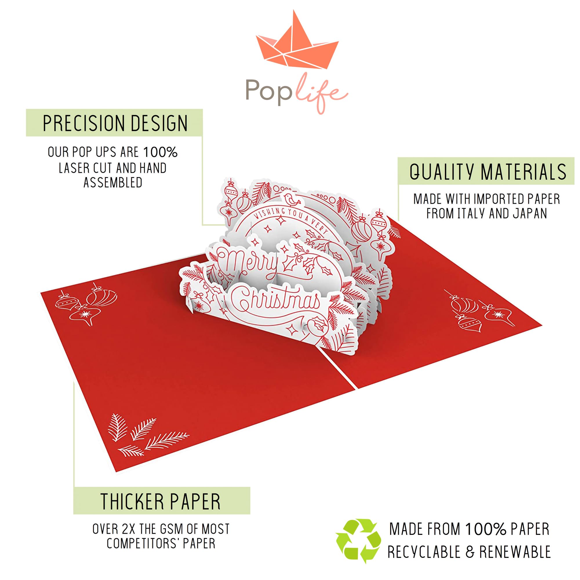 PopLife Merry Christmas 3D Pop Up Card, Xmas GIft, Happy Holidays, Fold Flat for Mailing - Image 3