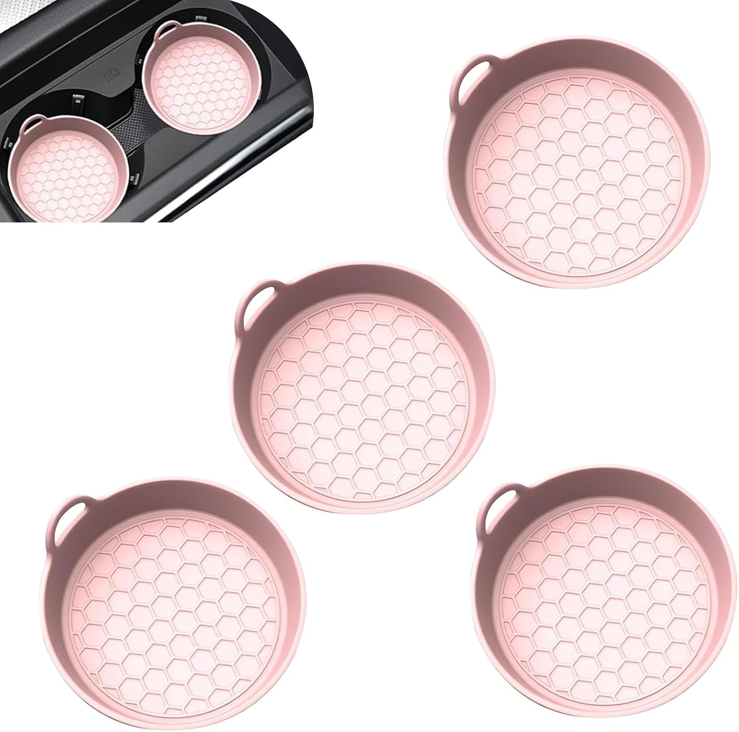 WZP 4PCS Car Cup Holder Coaster, Silicone Cup Holder Insert, Waterproof Non-Slip Cups Holders, Sift-Proof Spill Holder, Universal Interior Accessories for Sedan SUV Truck (Pink)