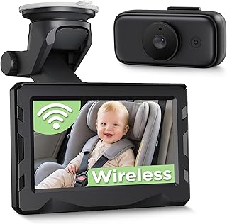 Baby Kamera Auto Kabellos mit 40H Akkulaufzeit und 1080P Auto-Nachtsicht | Rückbank-Kamera für Babysitze, Foto/Video, 150° Weitwinkel, 360° Verstellbar, Einfache Montage – Essential für Neugeborene
