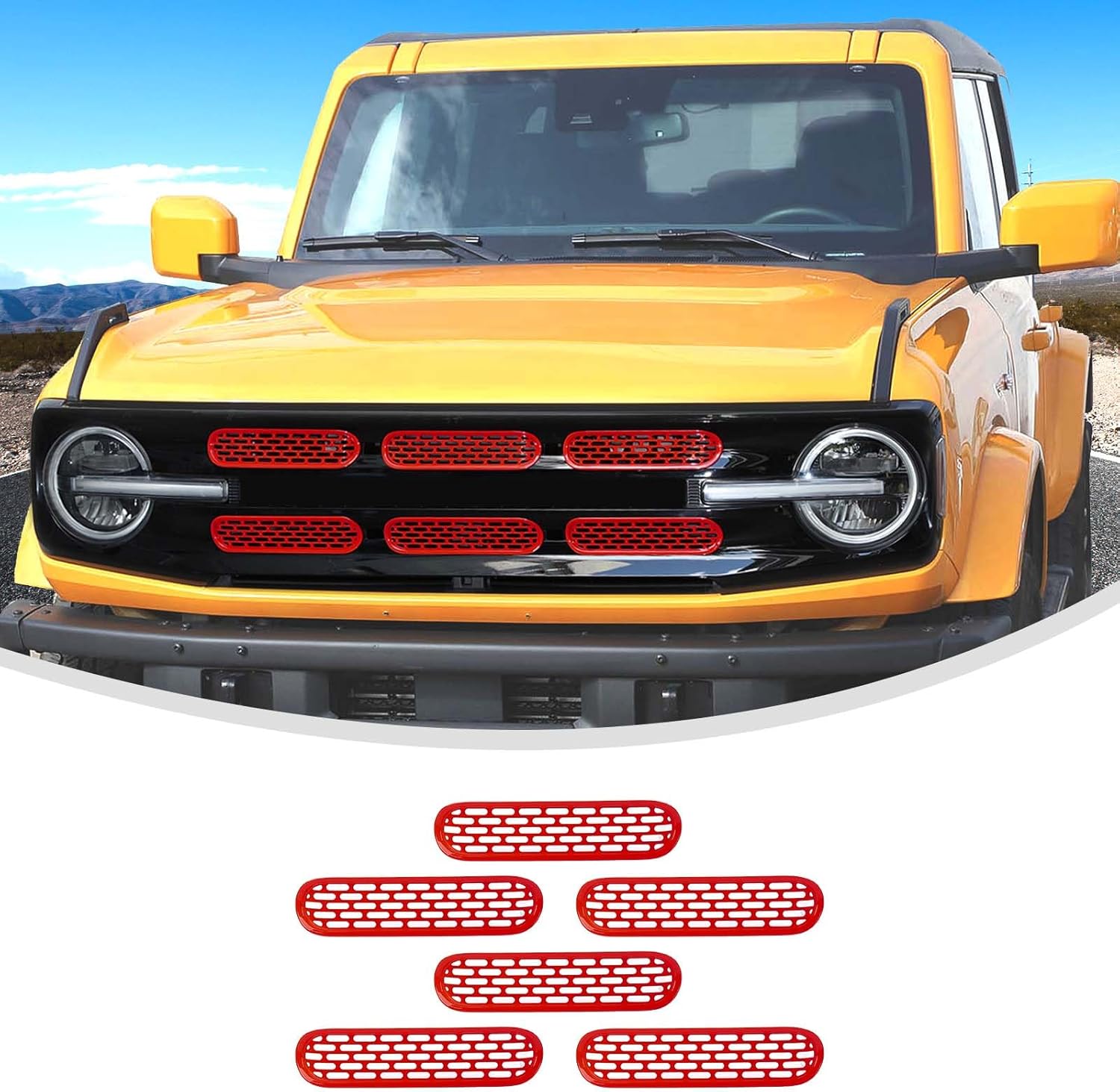 Linskip Oval Grille Inserts Fit for 2021-2025 Ford Bronco, Front Mesh Grille Cover for Bronco Exterior Accessories, Enhancing Vehicle Front Appearance(orange)