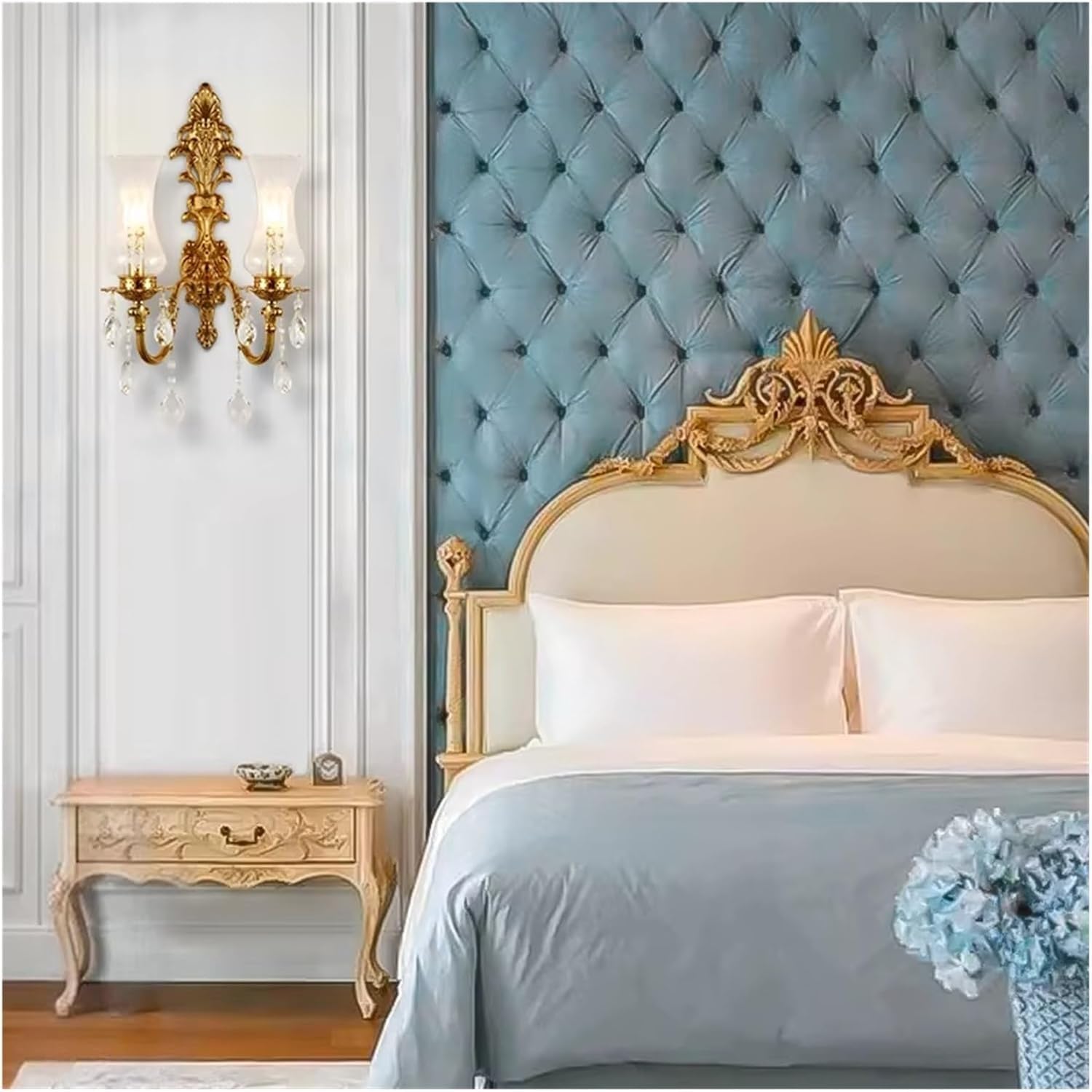 CWCQGH Living Room Copper Wall Lamp Bedroom Bedside Lighting French Villa Luxury Classics Brass Light Modern,2heads