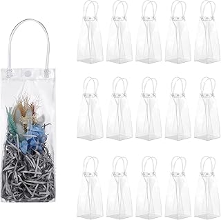 STOBAZA 15 PCS Gift Bags Bulk Clear Plastic Gift Bags with Handle Small Transparent Gift Wrap Bags, Reusable PVC Wrap Tote Bags for e Bag for Weddings Party Favors Boutique Business Retail