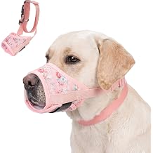 Dog Muzzle, Soft Printed Mesh Puppy Muzzle for Grooming Training | Breathable Adjustable Pet Muzzle with Escape-Proof Neck Collar, Prevents Biting Chewing Barking, Allows Drinking Panting