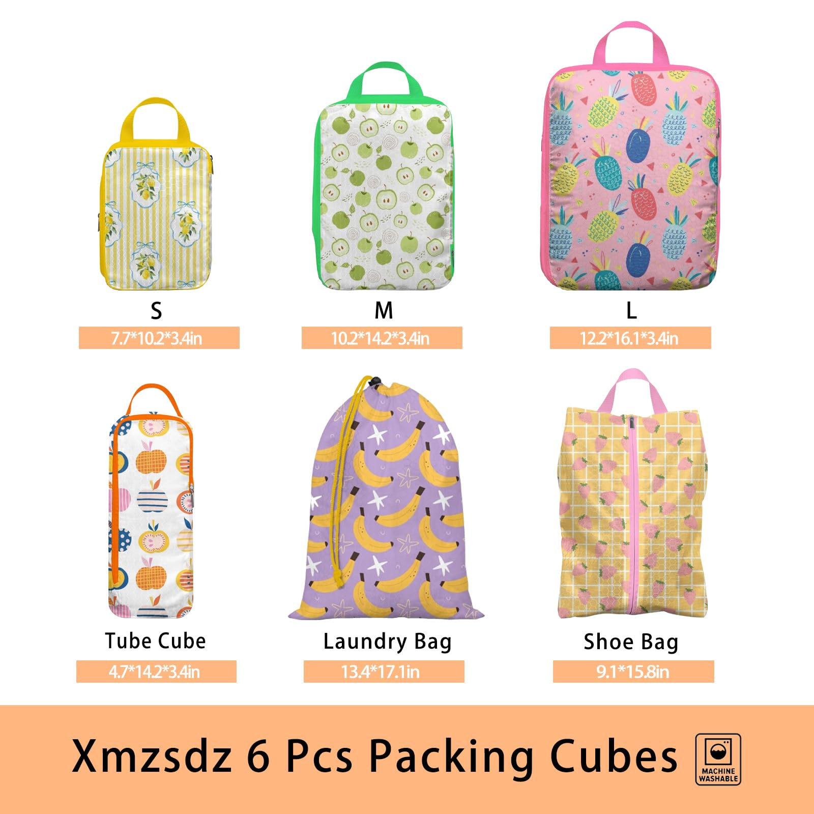 Kompressions-Verpackungswürfel, Packwürfel für Reisen, wasserdichtes Gepäck-Organizer-Taschen-Set, niedliche Verpackungswürfel für Damen, Kinder, Rucksack, Handgepäck, Obst, 6er-Set