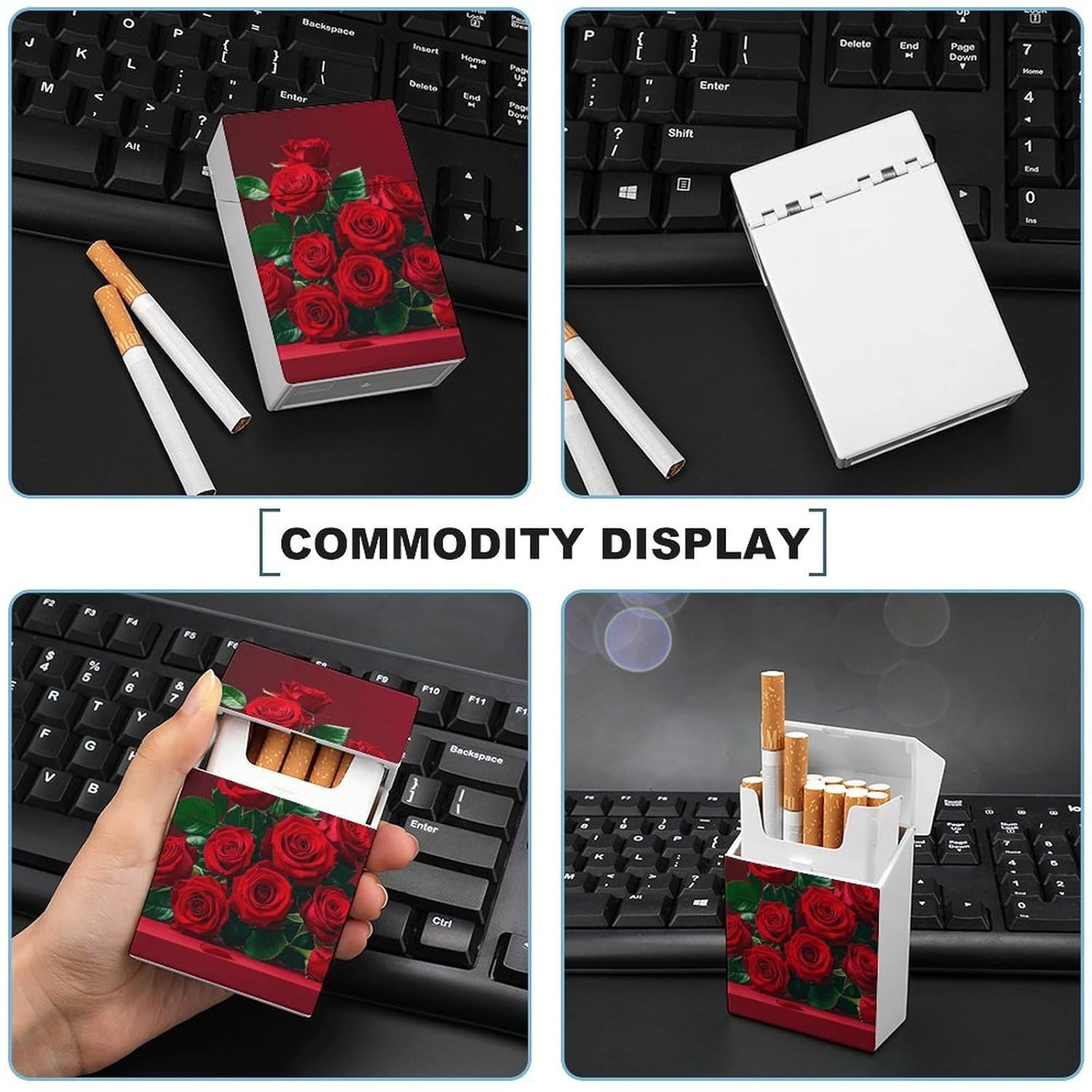 Waterproof Cigarette Case Large Capacity, Red and Roses image 5