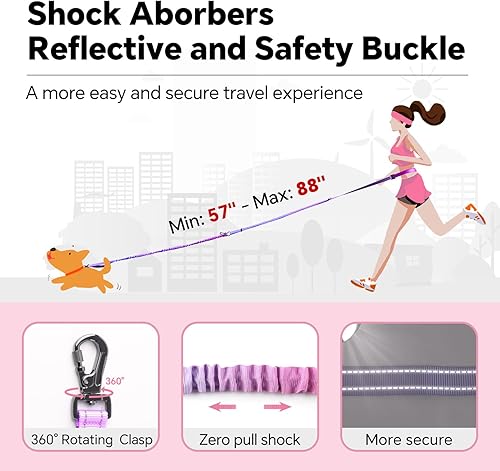 Miniatura 6 de QQPETS Correa de perro manos libres con cinturón de seguridad para automóvil, ajustable sin tirones, correa elástica para correr, cuerda cruzada